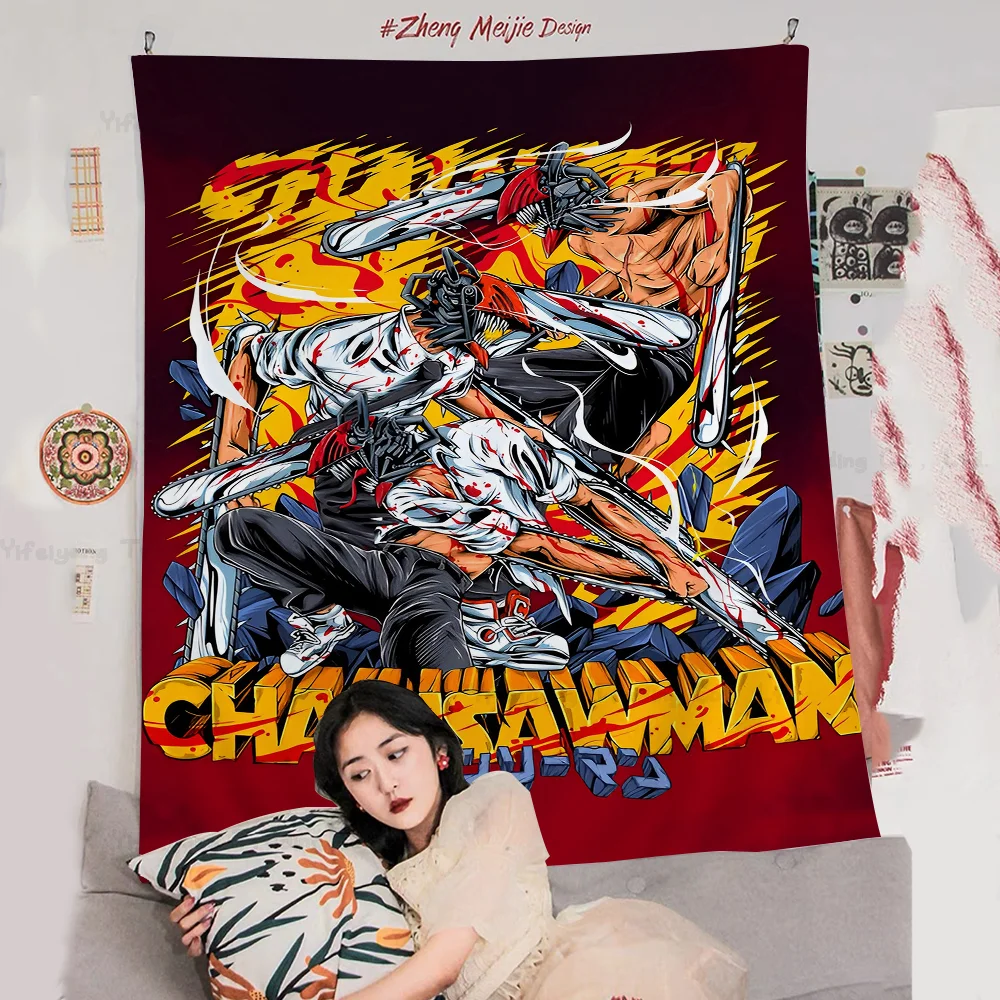 C-Chainsaw M-Man Anime DIY Wall Tapestry Hippie Flower Wall Carpets Dorm Decor Wall Art Decor