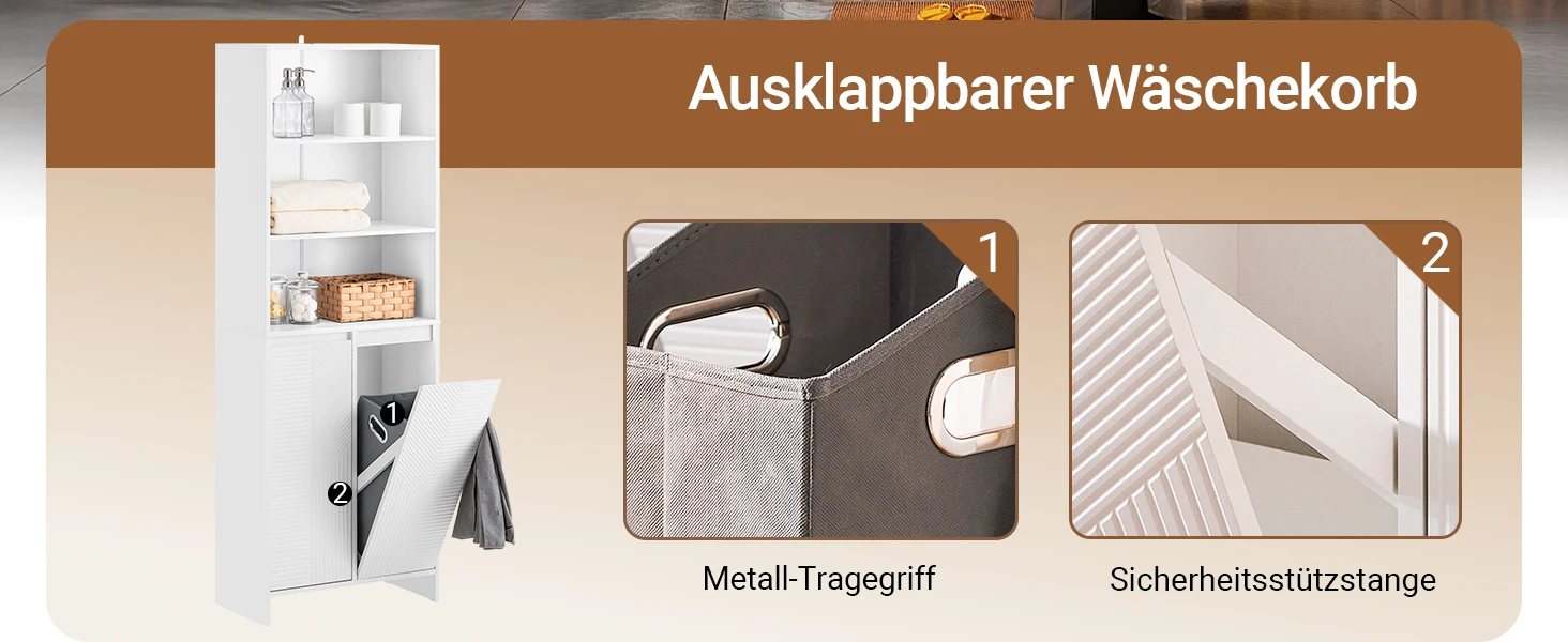 SoBuy BZR155-W Schmaler Badezimmerschrank mit Wäschekorb, Bad Hochschrank mit Türen & Regal für Badezimmer 60x30x171 – Detail 6
