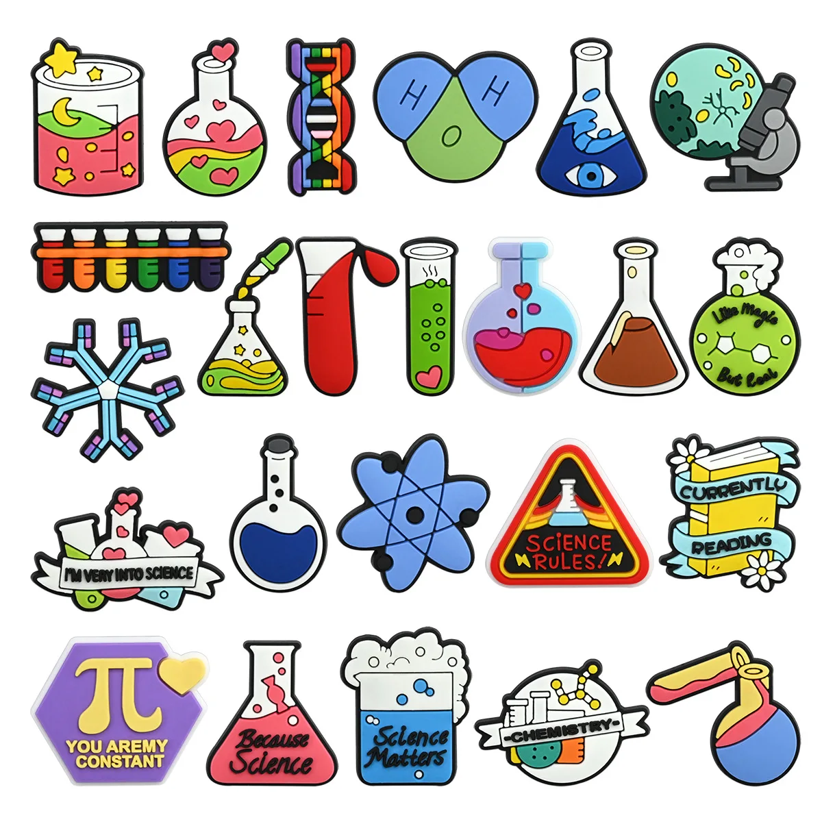 Cute Science Chemistry Lab PVC Shoe Charms Beaker DNA Atom Detachable Clog Shoe Decor STEM Student DIY Gift for Teens Teachers