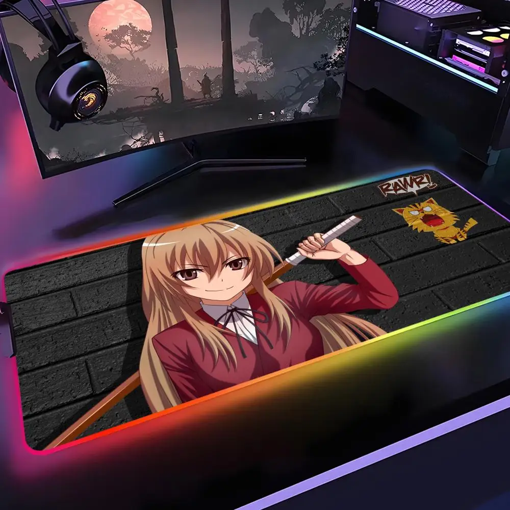 Anime Toradora Taiga aisaka Mouse Pad Gamer Rgb Desk Mat Back Light Led Mousepad Setup Gaming Accessories Deskmat Big Mousepad