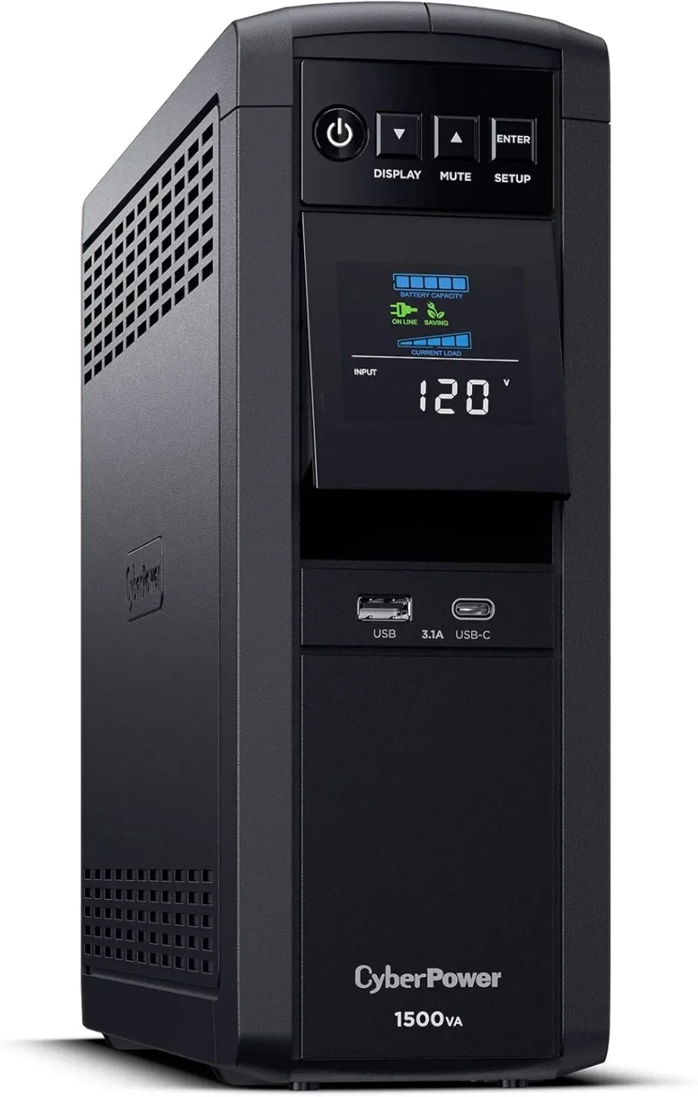 CP1500PFCLCD PFC Sinewave UPS System, 1500VA/1000W, 12 Outlets, AVR, Mini Tower,Black