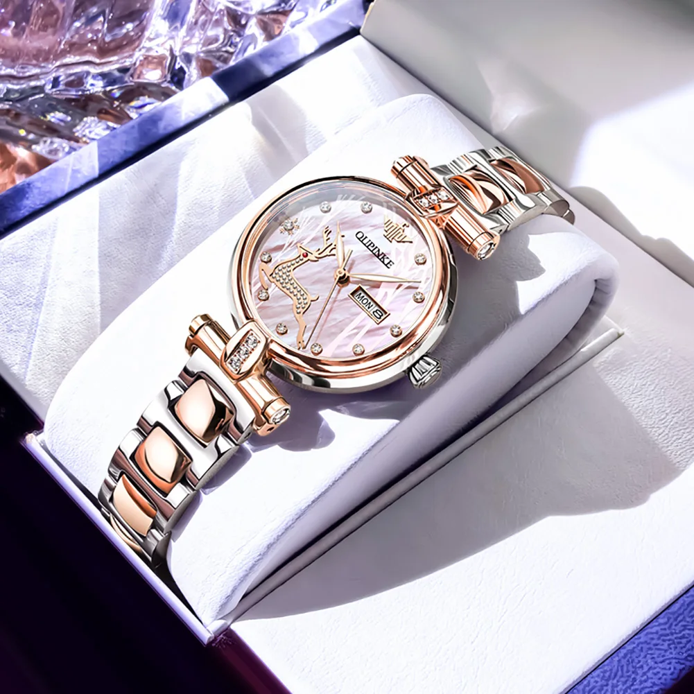 OUPINKE 3180 Luxury Elegant Womens Watches Automatic Mechanical Watch Elk Forest Waterproof Luminous Bracelet Set Gifts Reloj