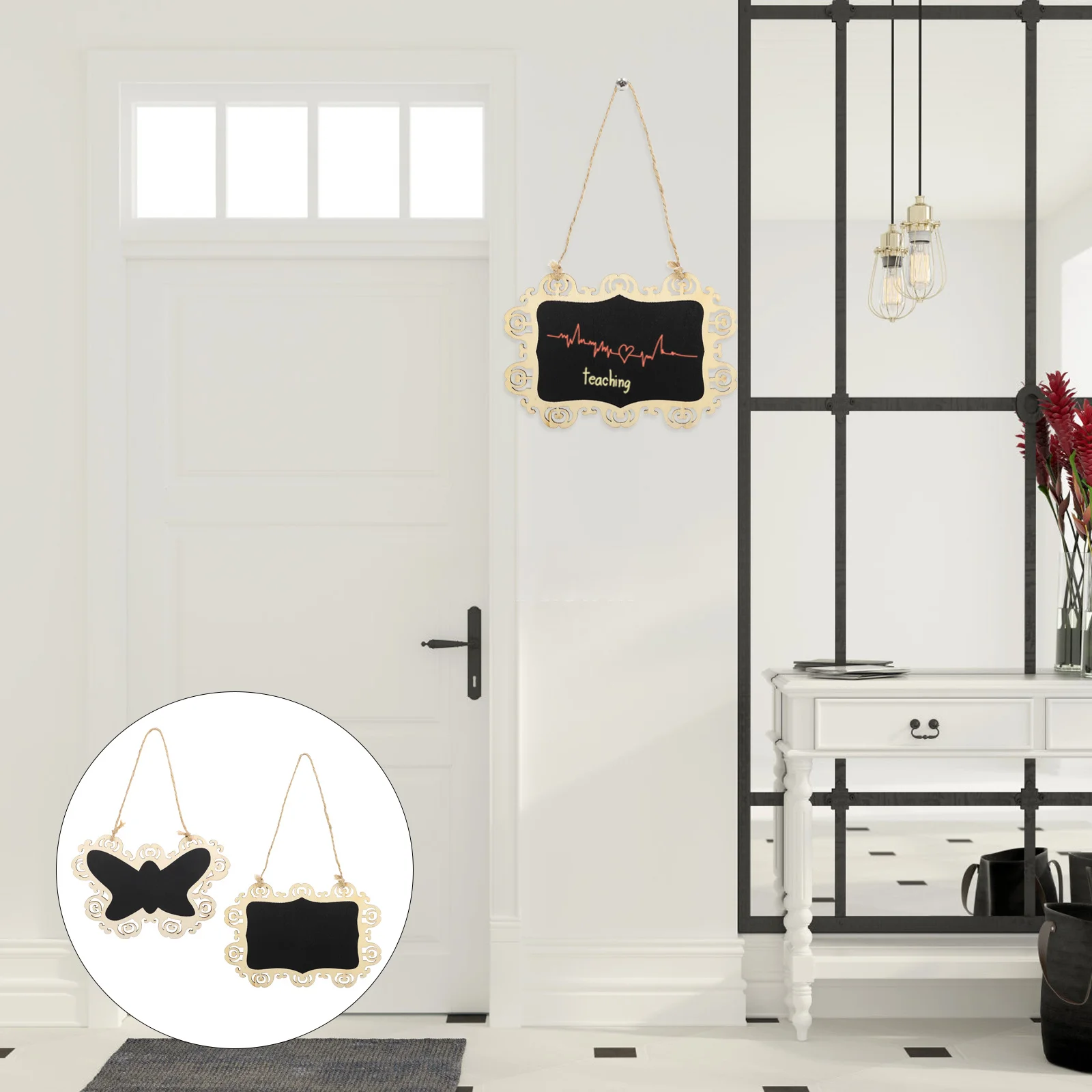 4 قطعة السبورات المعلقة من الدانتيل المجوف لوحات السبورة الخشبية القابلة للمسح وقابلة لإعادة الاستخدام علامات الرسائل لجدول قائمة الملاحظات #4