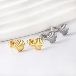Trending Tiny Ear Stud For Women Girls Shell Shape Stainless Steel 18K Gold Silver Plated Piercing Aretes De Mujer Wedding Gifts