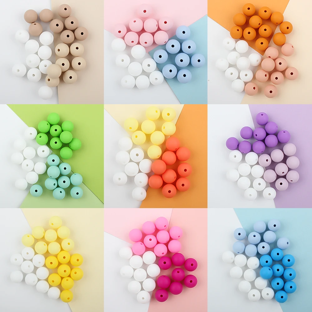 50Pcs 12MM Silicone Beads Round Teething Bead Loose Focal Beads Teether BPA Free DIY Pacifier Clips Chew Bead For Jewelry Making