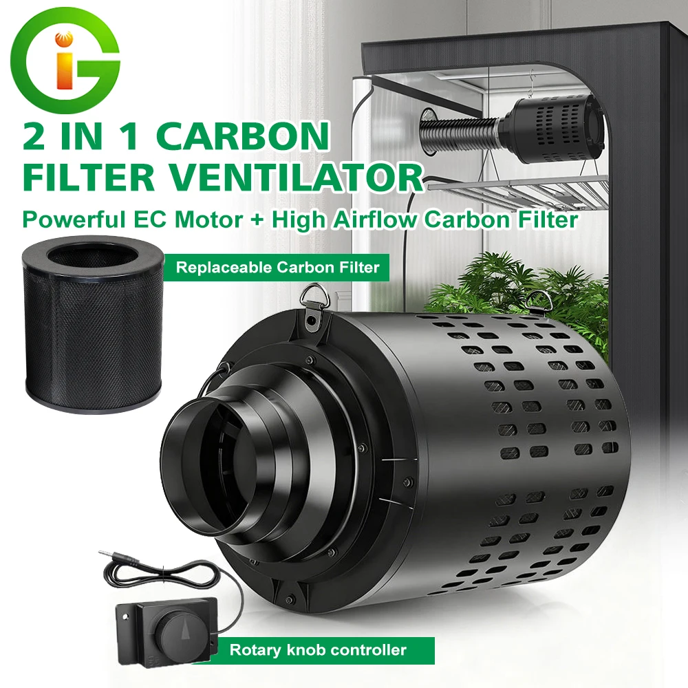 2-in-1 Kohlefilter EC-Motor Lüftungs-Abluftventilator für Heizung Kühlung Booster Growzelte Hydroponik
