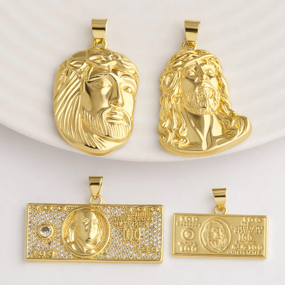 OCESRIO Jesus Piece Head Pendant for Necklace Copper Gold Plated Dollar Bill CZ Hip Hop Charm Jewelry Making Supplies pdta985