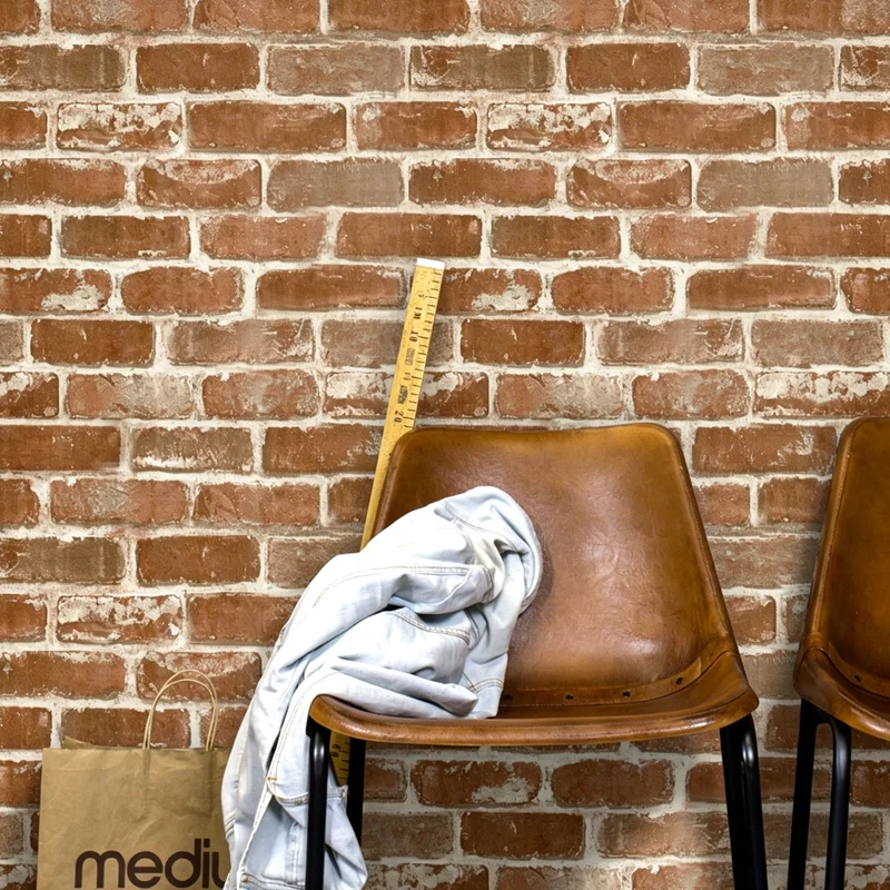 PVC Retro Red-brown Brick Pattern Oil-proof Self-adhesive Waterproof Wall Paste Dormitory Living Room Background Wallpaper Home