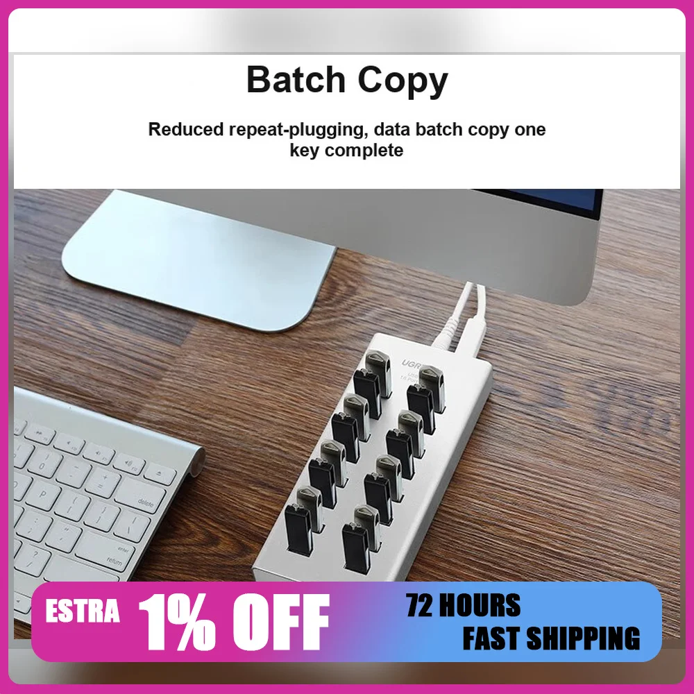 UGREEN 20298 USB 2.0 Hub 16 Port Powered Splitter for Laptop Desktop Printer Flash Drive