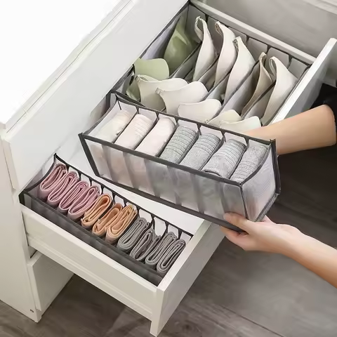 Space-Saving 7-Grid Underwear &amp; Socks Organizer - Multifunctional Drawer Storage Solution for Home, Bedroom, Dorm, Storage Box
