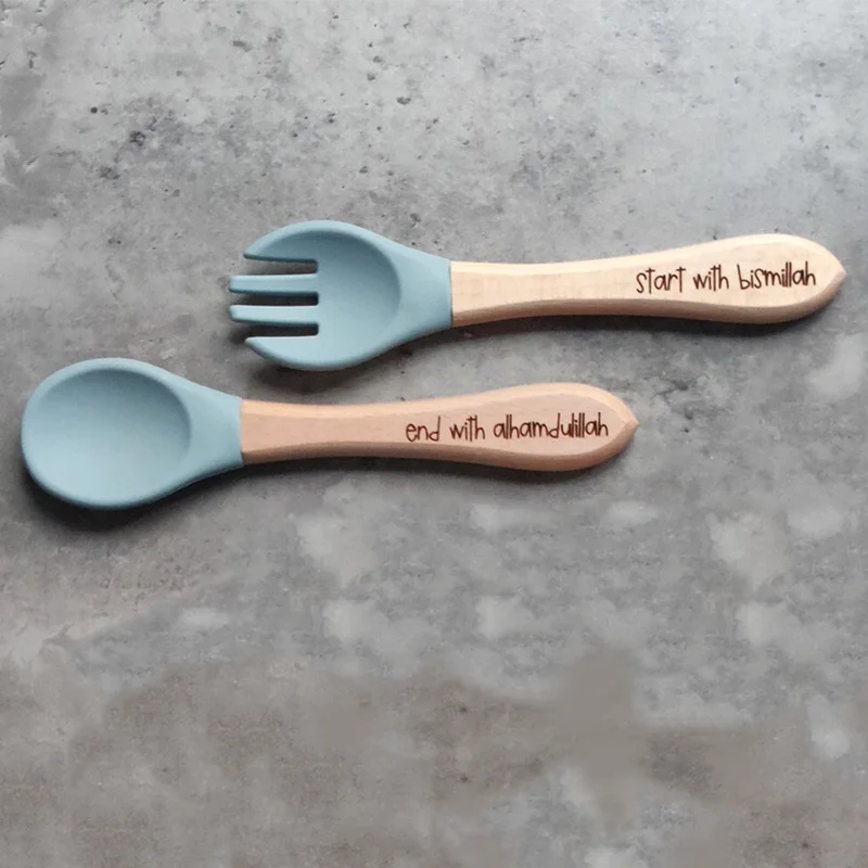 Bismillah Alhamdulillah Spoon Fork Cutlery Set Ramadan Mubarak Decoration Gift Eid Al-Fitr Islamic Muslim Kareem Baby Present