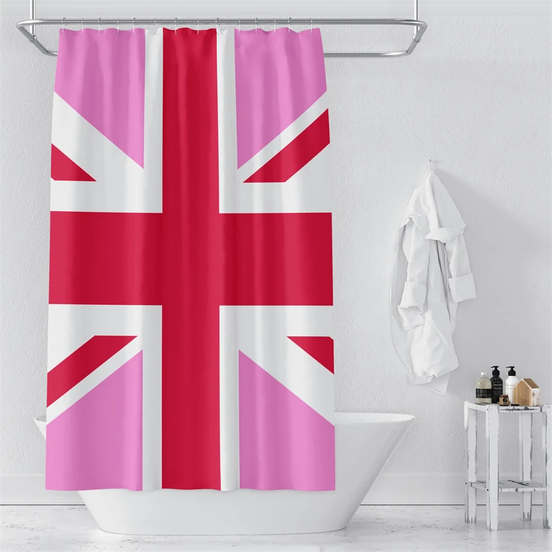 Gaslight Gatekeep Girlboss United Kingdom UK LGBT Pink Union Jack Pride Shower Curtain Set with Grommets and Hooks for Bathroom