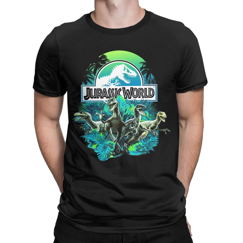 Camiseta Jurassic World Blue Green Jungle Velociraptor Attack, camisetas de algodón de verano, camiseta de diseño moderno para hombre, camisetas básicas