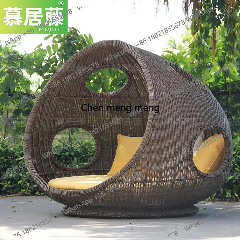 D182Outdoor lounge chair   waterproof sunscreen bird's nest bed balcony round rattan rattan woven outdoor mushroom bed rattan s
