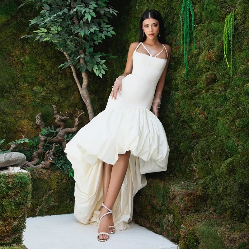 Eightree 2026 Satin Mermaid Wedding Dresses Spaghetti Straps High Low Long Bridal Dress Women Wedding Ball Prom Gown Customized