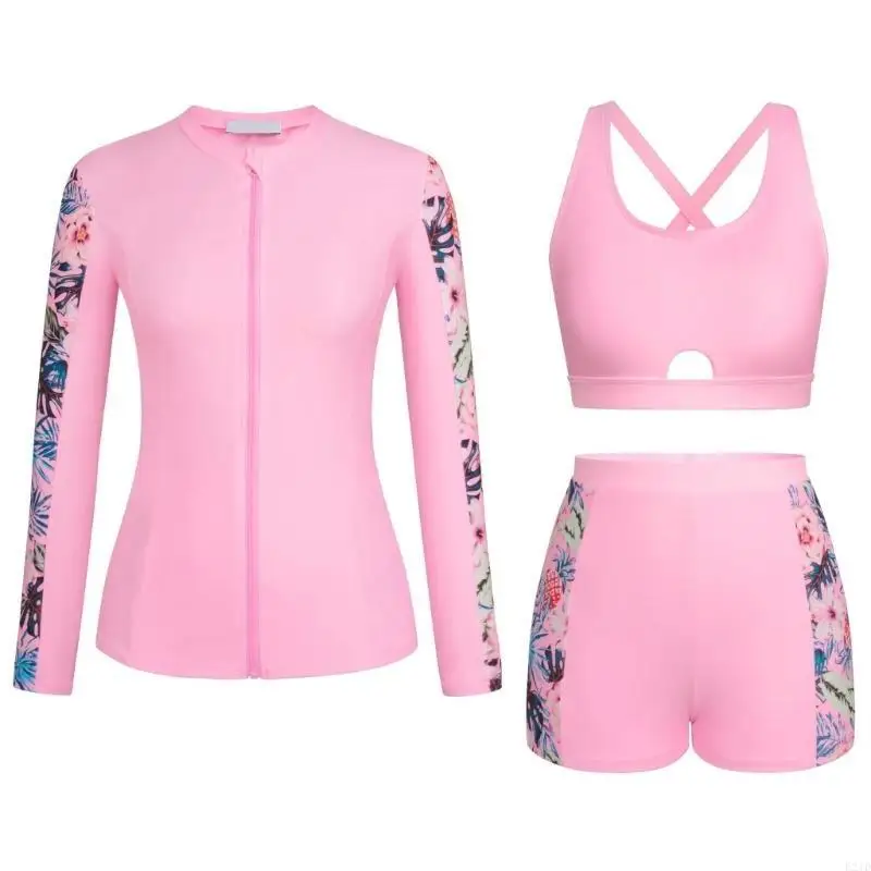 

3pcs Женщины для купания набор костюма с длинным рукавом Sport Bra Boyshort дышащий