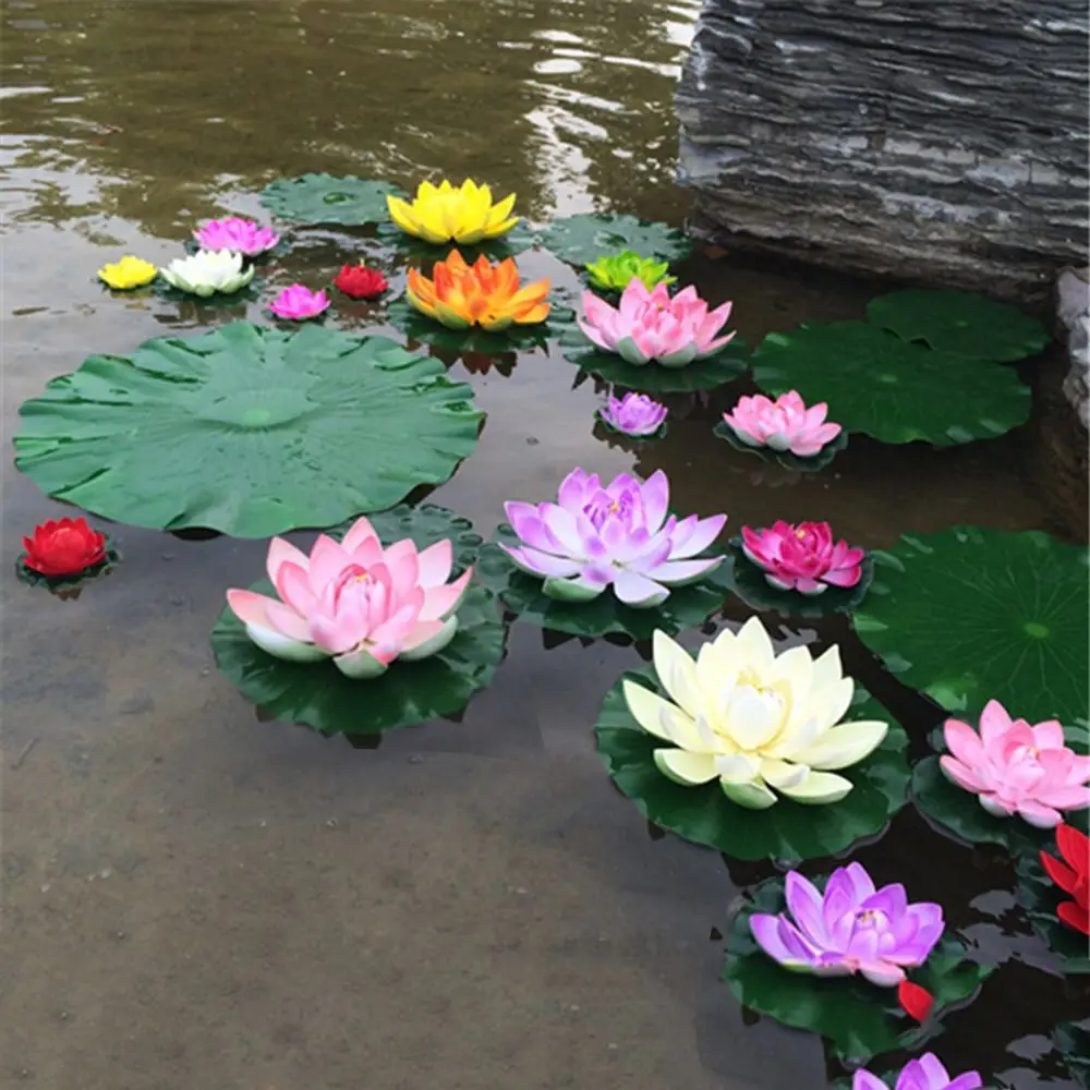 2pcs 10cm Lotus Artificial Flower Floating Fake Lotus Plant Lifelike Water Lily Micro Landscape For Pond Garden Yard  Decor