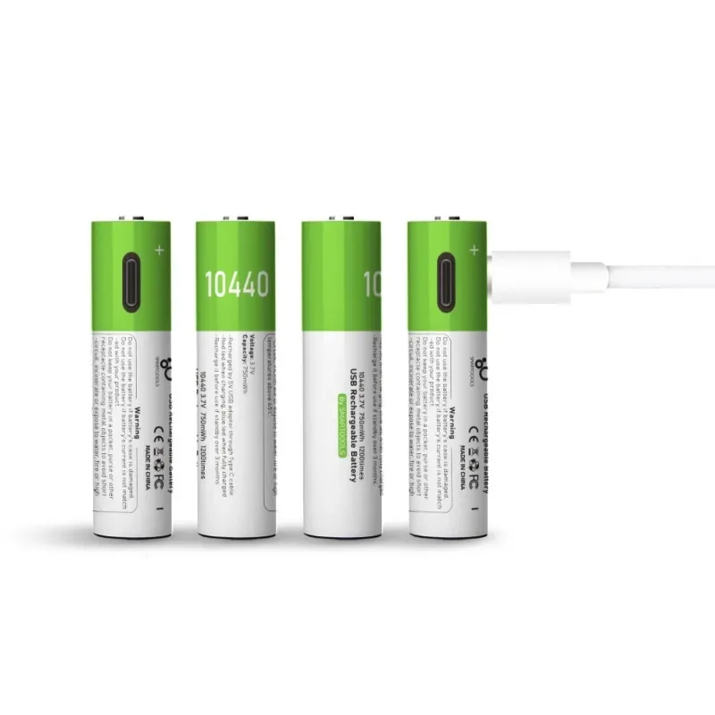 New 2PCS 3.7V 750mWh 10440 USB type-c Rechargeable Li-ion Battery AAA Button Top for Headlamp Mechanical Mod Torch Headlight Vap