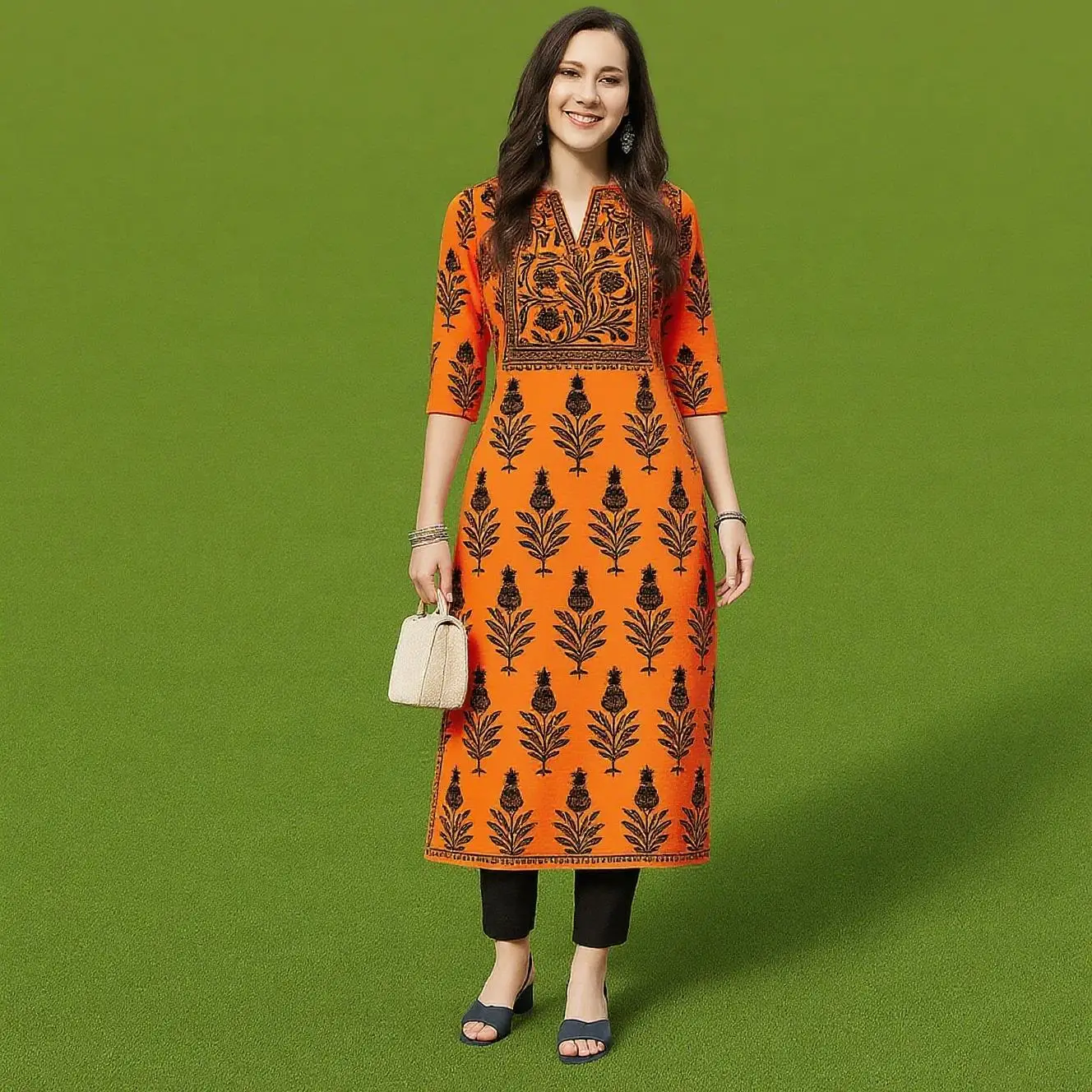 كورت نسائي عصري وأنيق بأكمام طويلة أنبوب مستقيم كاجوال برقبة على شكل حرف V نمط طاووس هدية إسلامية #1