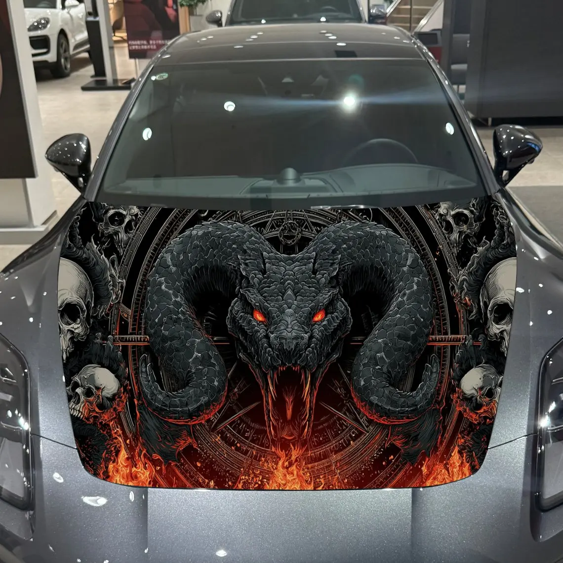 غلاف فينيل للسيارة من Purgatory Evil Python، ملصق غطاء محرك السيارة المقاوم للماء من مادة PVC، ملصقات ذاتية اللصق مقاومة للخدش لـ Eng #4