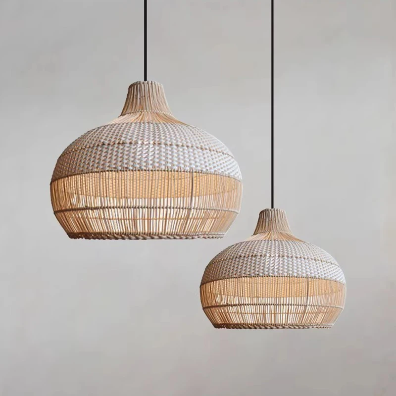 Japanese Wabi Sabi Rattan Weave Pendant Light Vintage Homestay Room Restaurant Bar Counter Nordic Home Decor Indoor Chandelier