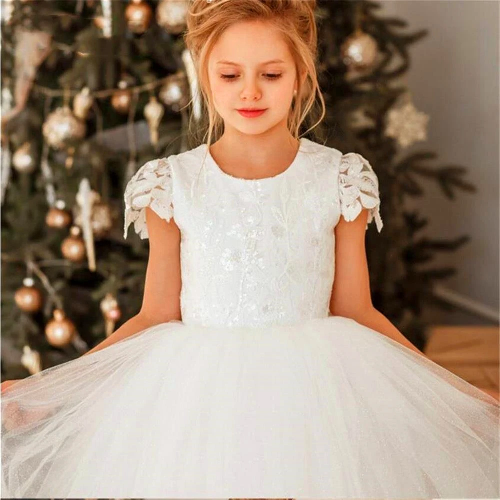 

White Angel Holy Bow Belt Bareback Princess Flower Girl Dress Ball Beauty Pageant First Communion Kids Surprise Birthday Present