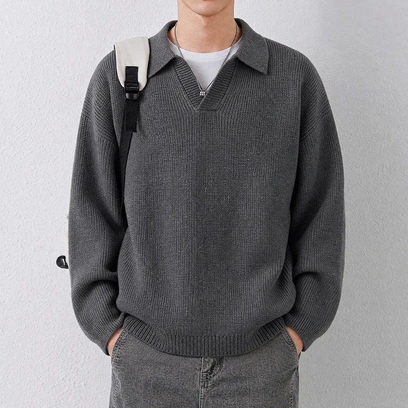 Men's Sweater Fashion Winter New Simple Casual Personality V-Neck Design High-Quality Brand Solid Color Classic Knit Pullover
