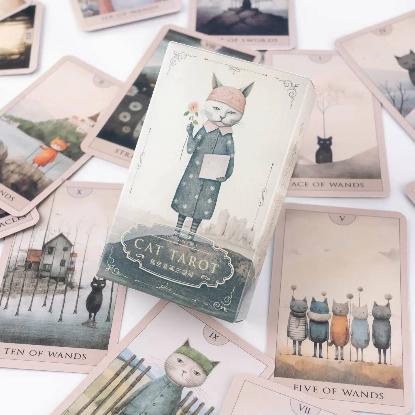 

Surrealist Cat Tarot Cards - Aesthetic 78-Card Whimsical Deck 10.3*6cm with Soft Pastel Illustrations