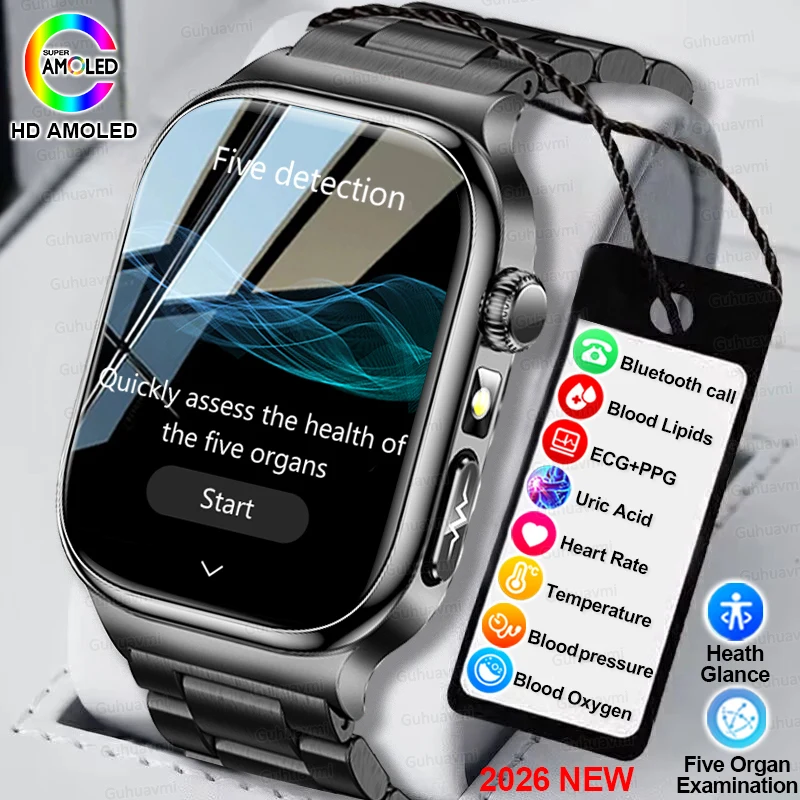 

AI-Diagnosis Five organ Smart Watch ECG Accurate Uric Acid Blood Pressure Body Fat smart watches for man 2026 Health Monitoring