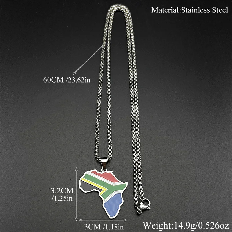 أفريقيا جنوب أفريقيا خريطة العلم قلادة قلادة للنساء الرجال الفولاذ المقاوم للصدأ الملونة المينا الذهب اللون العرقية سلسلة مجوهرات #6