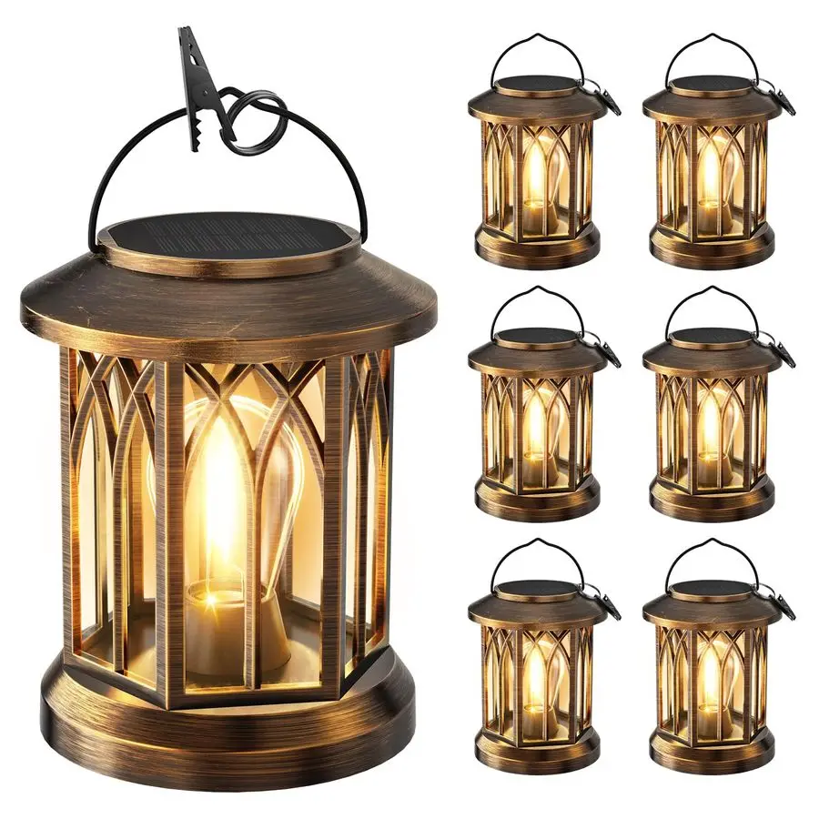 

Солнечные фонари для улицы, 6 штук, яркие водонепроницаемые фонари с клипсами для декора патио, подвесные солнечные светильники для улицы