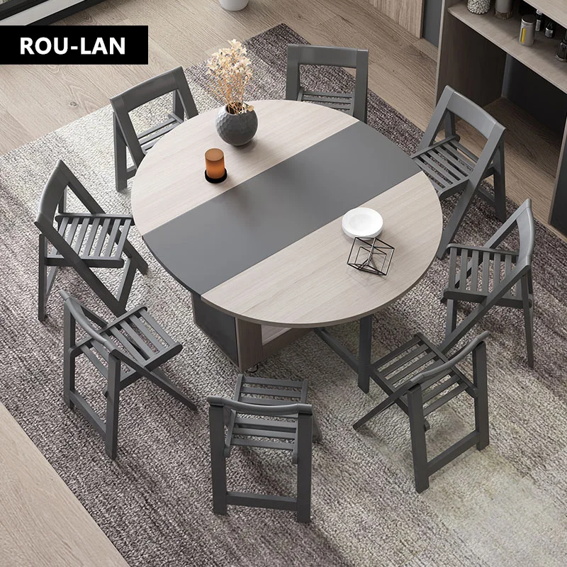 Fashion Folding Dining Table Furniture Multifunctional Round Movable Dining Table with Folding Chairs