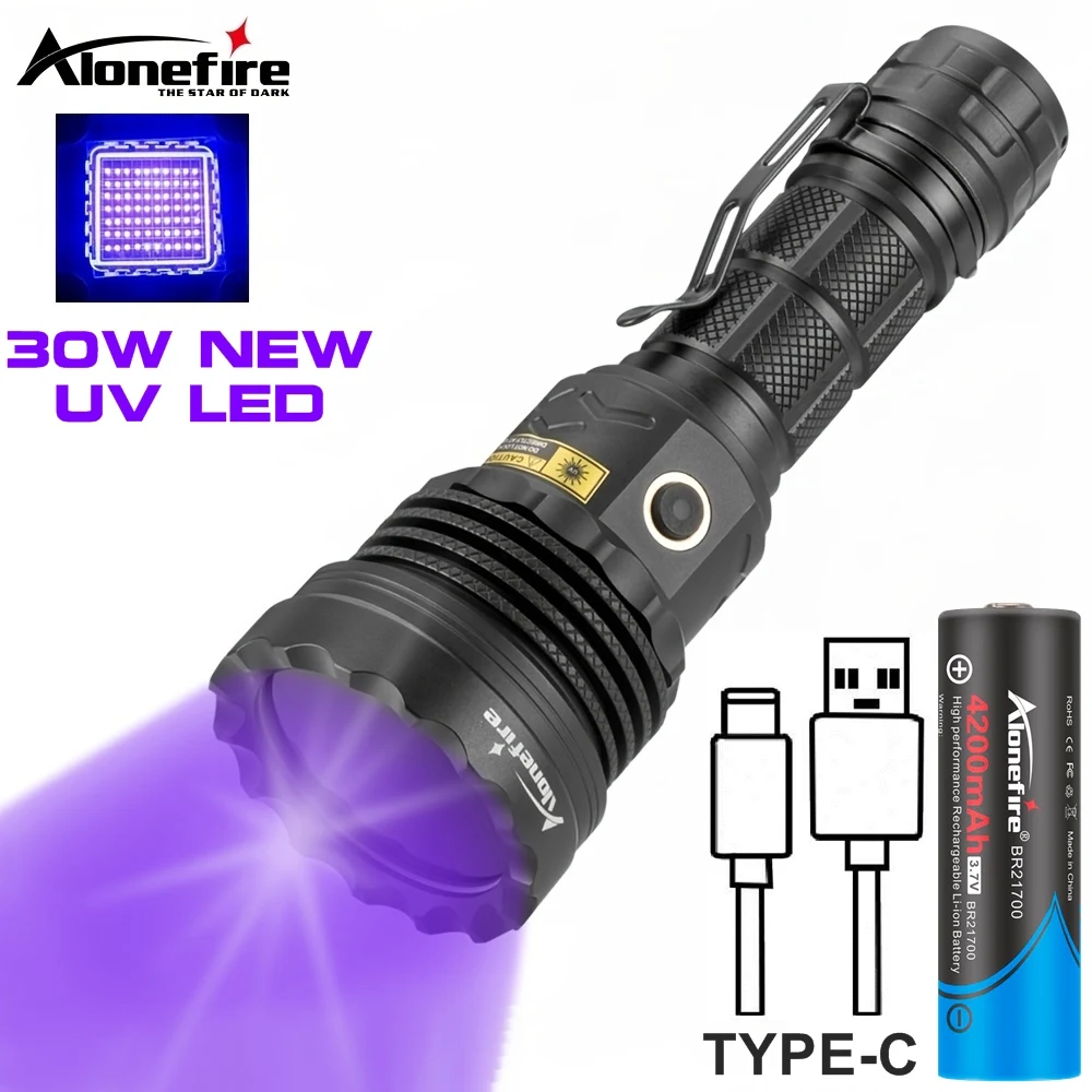 New 30W UV90MIL Led 365nm UV Flashlight USB Charging Money Ore Pet Stains Invisible ink Scorpion Marker Detection Black light