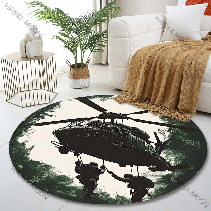 Multiple sizes Helicopter military operation canopy Print Round Carpet Living Room Bedroom Table Chair Sofa Decorative Carpet