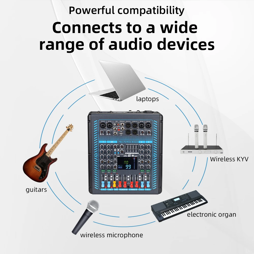 Mixer With Amplifier Professional Stage Performance Wedding Outdoor High-power Bluetooth All-in-one 99 Digital Effect Karaoke