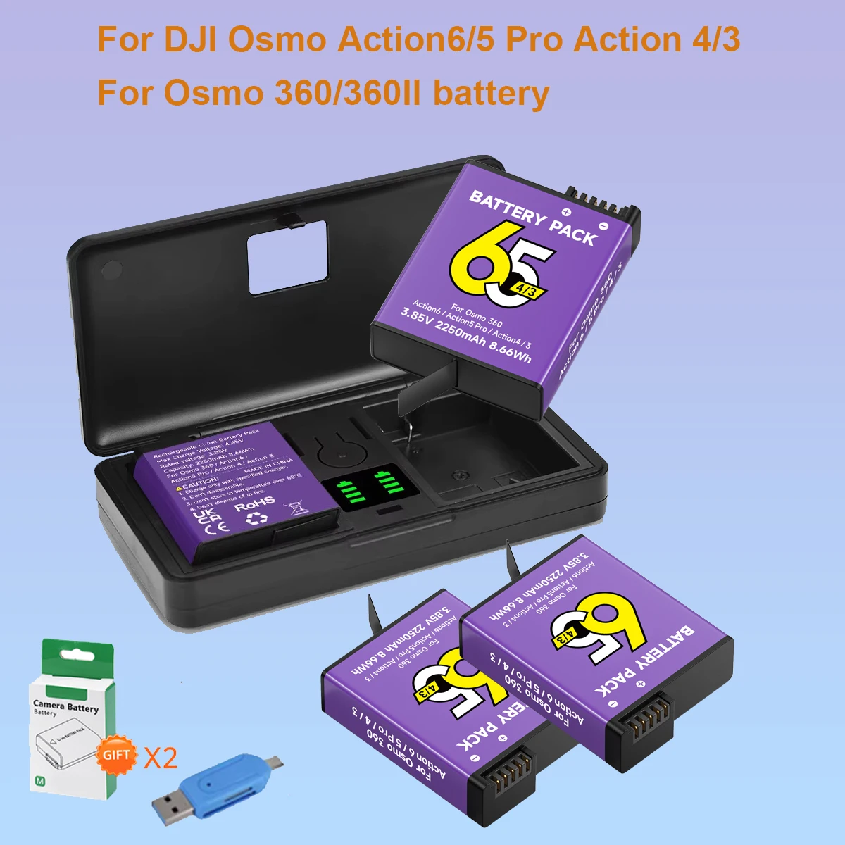 PALO OSMO Action4 3,85V Li-Ionen-Akku – Akku mit LCD-Anzeige, Dual-Slot-Akku für DJI OSMO Action 3/4 Kamera-Zubehör