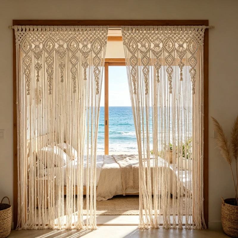 

Bohemia Hand-woven Macrame Door Curtain Wall Hanging Tassel Tapestry for Home Bedroom Living Room Wedding Backdrop Balcony Decor