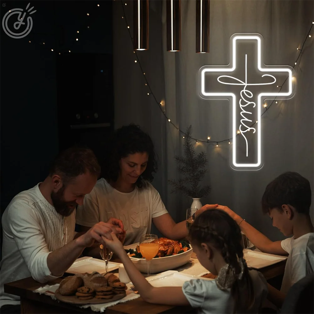 Cross Neon Sign LED Jesus Cross Wall Decor USB Powered for Bedroom Christening Baby Shower Decor Christian Symbol Neon LED Light