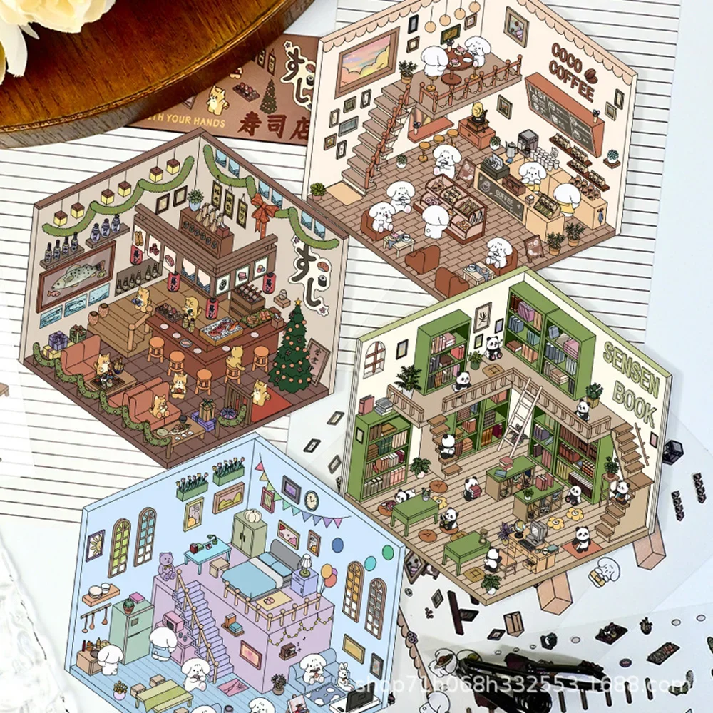 

3 Pcs [Miniature Scene Series] 3D Stickers Handbook Material DIY Decorative Stickers Stationery