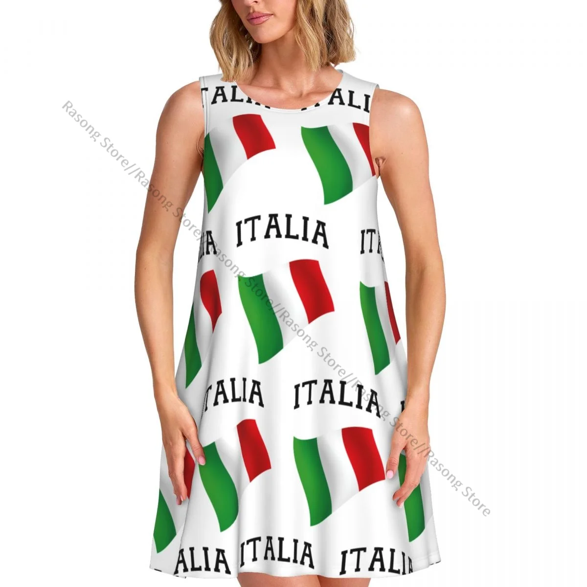 فستان نسائي صيفي كاجوال بعلم إيطالي تي شيرت لتغطية الشاطئ فستان بدون أكمام