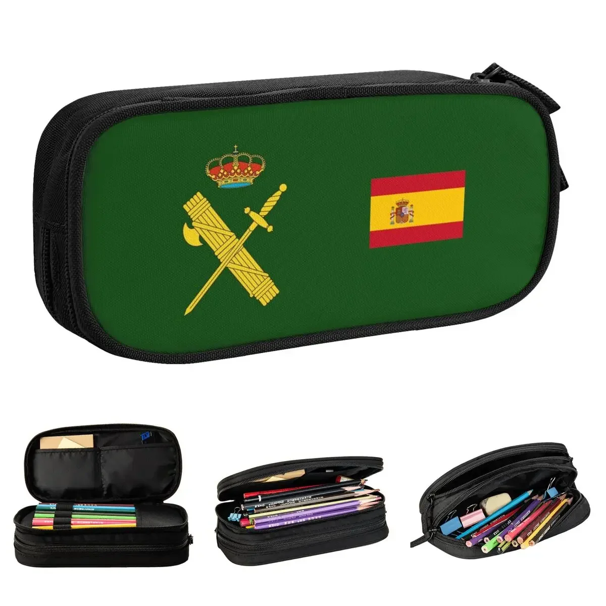 

Flag Of Spain Plus Emblem Civil Guard Pencil Cases Fun Spanish Pen Bags for Large Storage Students School Cosmetic Pencilcases