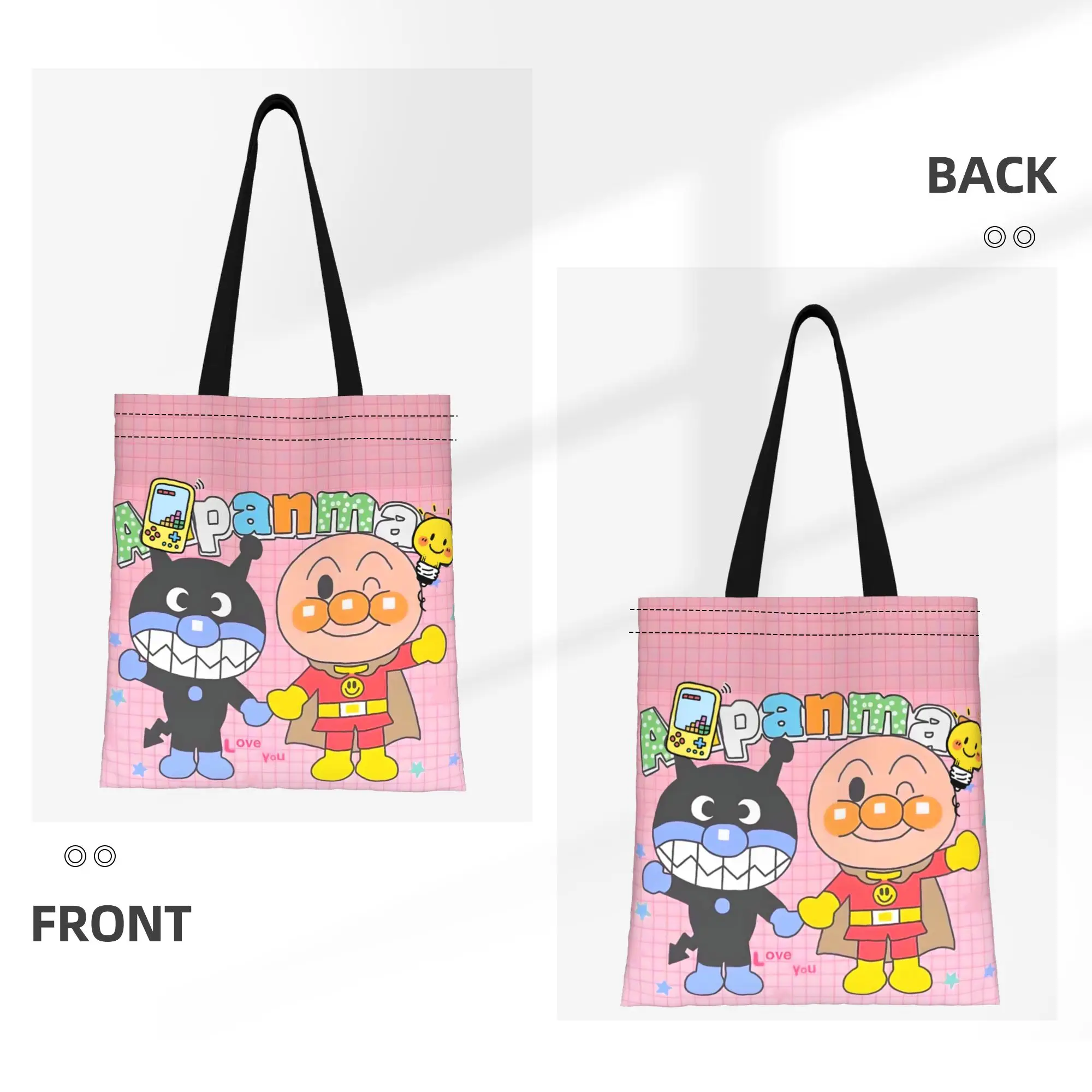 1PC Large Capacity Anpan & Baikin Anpanman Canvas Tote Bag Foldable Chic Pattern No Closed Design