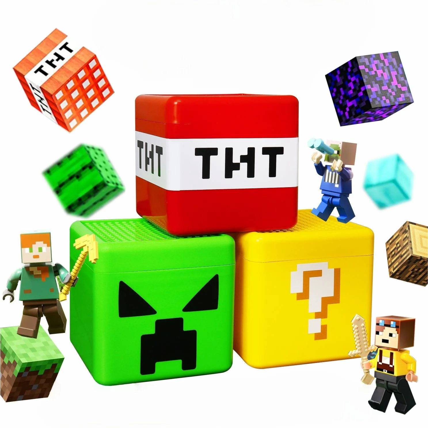 

TNT Storage Box DIY Magnetic Building Blocks Snack Toy Block Storage Bucket Plastic Organizer Container Assembly Toys for Kids