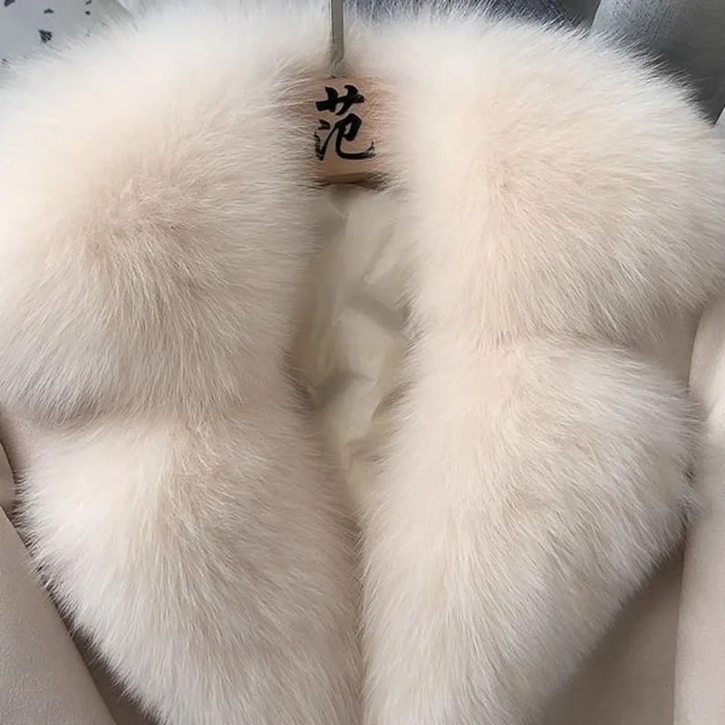 Women's High-End Luxury Faux Fox Short Cotton Padded Coat New Top Casual Outwear Suede Long Sleeve Winter Fashion Jacket XQ68