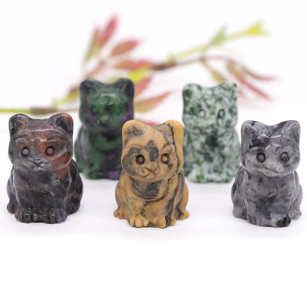 30mm Cat Statue Natural Stone Ornament Reiki Gem Hand Carved Figurines Collection Craft Trinket Healing Crystal Room Wholesale