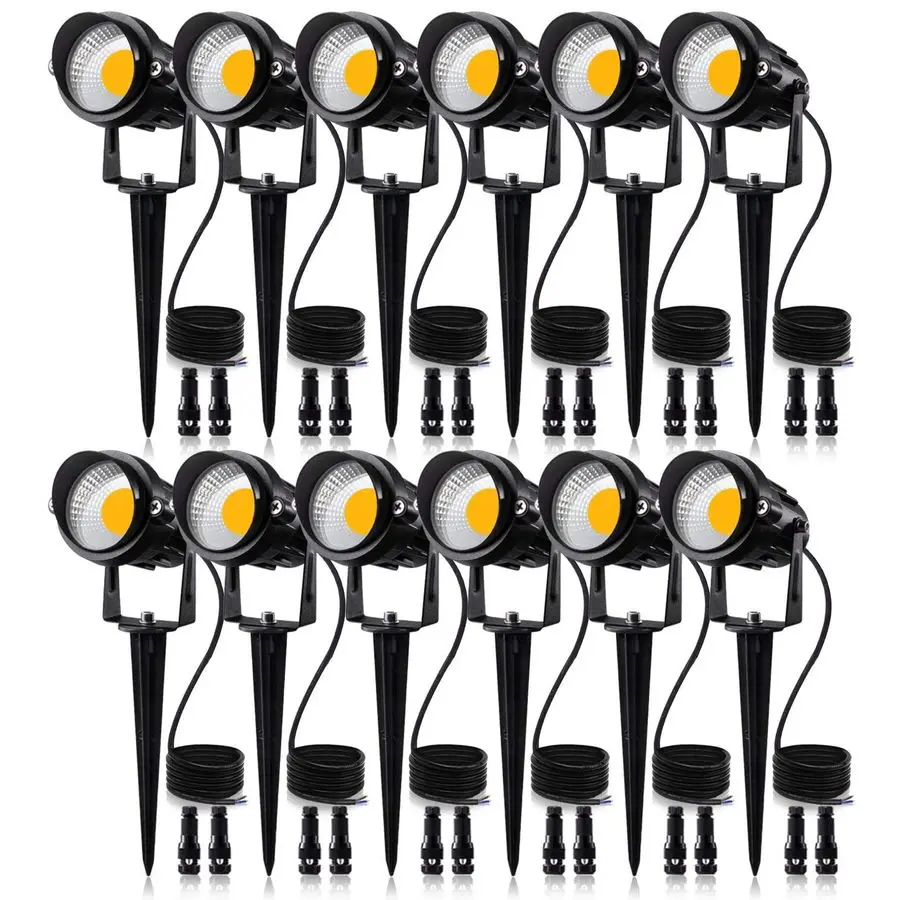 

12W Low Voltage LED Landscape Lights with Connectors, Outdoor 12V Super Warm White 900LM Waterproof Garden Pathway Lights Wall T