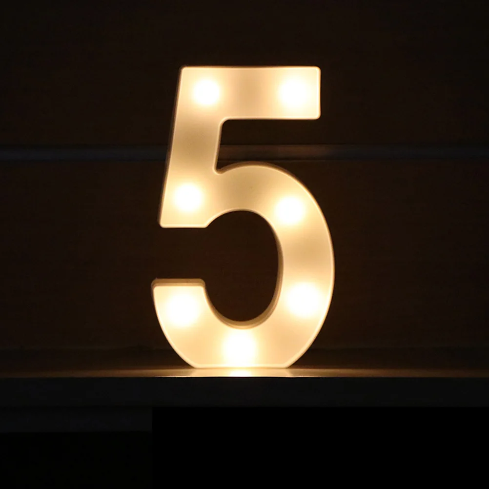 Lampka Nocna LED Numer 5, Lampka Dekoracyjna na Ślub, Urodziny, Imprezę, LED Numer
