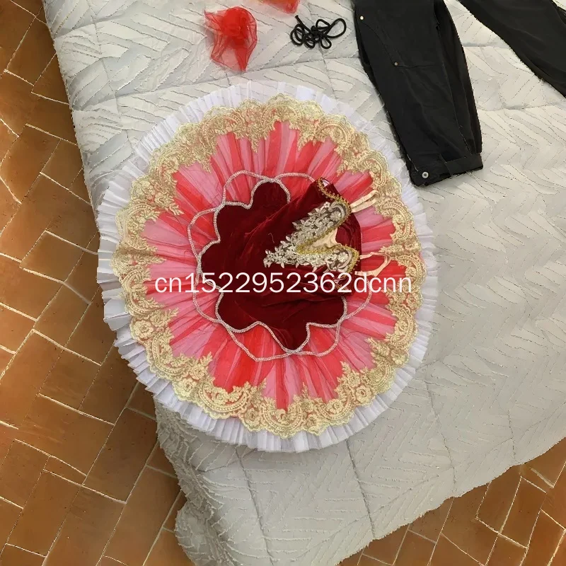 Robe Tutu de Ballet professionnelle rouge pour enfants et adultes, Costume de danse de ballerine classique, plateau de crêpes, robe de soirée pour femmes et filles