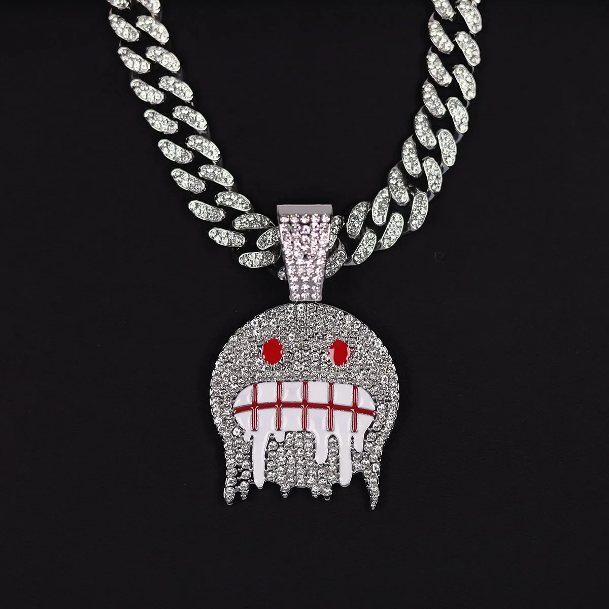 Fashion Ghost Rhinestone Pendant Cuban Chain  Necklace for Women Men Gold Color Choker Hip Hop Jewelry Party Collar