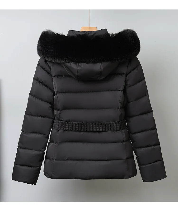 Winter Solid Color Long-sleeved Fur Collar Hooded Short Down Cotton Jacket Women's Slim Winter Thickened Versatile Warm Jacket